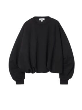 COS Black Bubble Hem Sweatshirt With Ruched Sleeves NWT